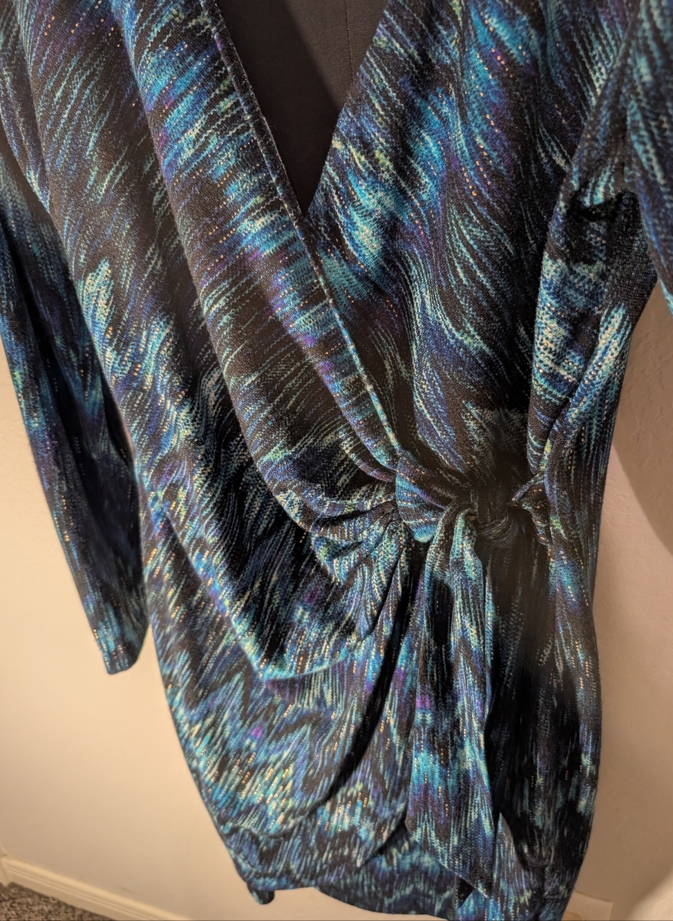 Cache Metallic Teal, Blue & Black Wrap Dress - Picture 2 of 5
